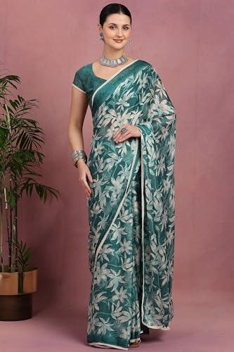 Image of MIRCHI FASHION Saree for Woman Georgette Floral and Leaf Printed | Elegant Farewell and Ceremonial Women's Sari with Blouse Piece
