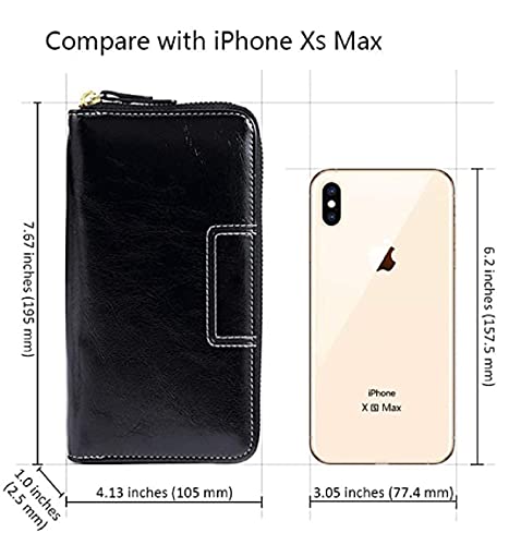 Image of Contacts Wristlet Wallets for Women with RFID Protection | Ladies Leather Clutch /Wallet | Large Capacity Zipper Purse /Card Holder Organizer for Women (Black)