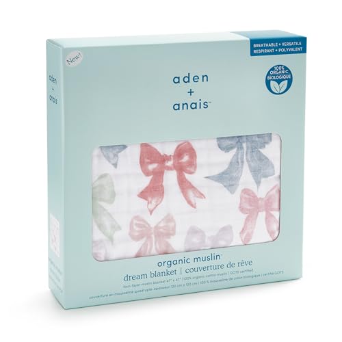 Image of aden + anais 100% Organic Cotton Muslin Dream Blanket, Perfect for Babies, Infants and Toddlers, Crib Blanket, Nursery Essential, Bow Atelier