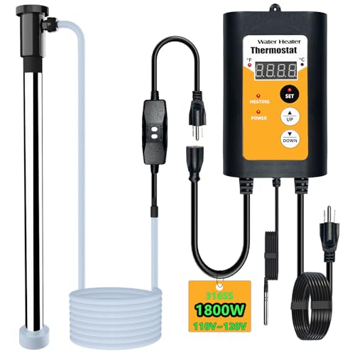 1800W Portable Fully Submersible Electric Pool And Hot Tub Immersion Water Heater With Gfci Plug, Thermostat For Bathtub, Inflatable Pool, Swimming Above Ground Pools, Baptistry, Baptismal Pool