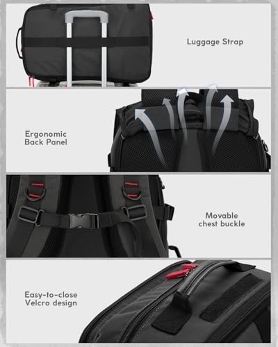 Gonex Travel Backpack, Large Carry-On Nylon Duffle Bag, 3-in-1 Convertible Laptop Bag for Men & Women, Durable for Work & Weekend Travel (Black)4