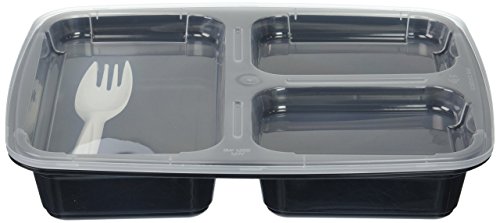 20 Pack Meal Prep Containers 3 Compartment Plastic Food Container with Lids-Divided Bento Lunch Box-Microwave,Dishwasher Safe-Portion Control,21 Day Fix+20 Sporks(36oz)