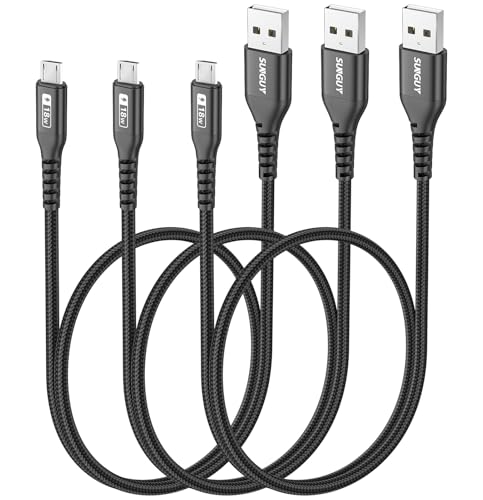 Image of SUNGUY Micro USB Cable 2FT [3Pack], USB-A to Micro USB Cable Fast Charging USB 2.0 Data Transfer Nylon Braided for Samsung Galaxy S7 Edge S6, Power Bank, Android Phone, PS4-Black