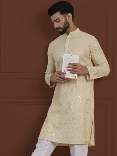 Sojanya Luxe (Since 1958) Men'S Cotton Silk Long Kurta With Premium Panel Embroidery2