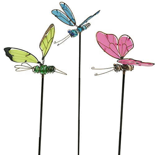 Pelle & Sol Set mit 3 - 86 cm Schmetterlings-Gartensteckern, Dekoration, Libelle, Kolibri, leuchtet im Dunkeln, Metall, Hofkunst, Innen- und Außenbereich, Rasen, Weg, Terrasse, Ornamente Cover