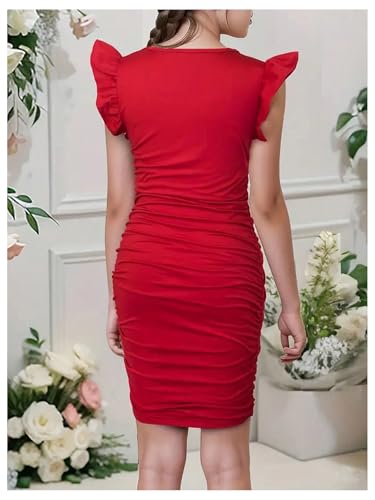 Floerns Girl's Ruffle Cap Sleeve Ruched Square Neck Tight Cocktail Party Bodycon Dresses2
