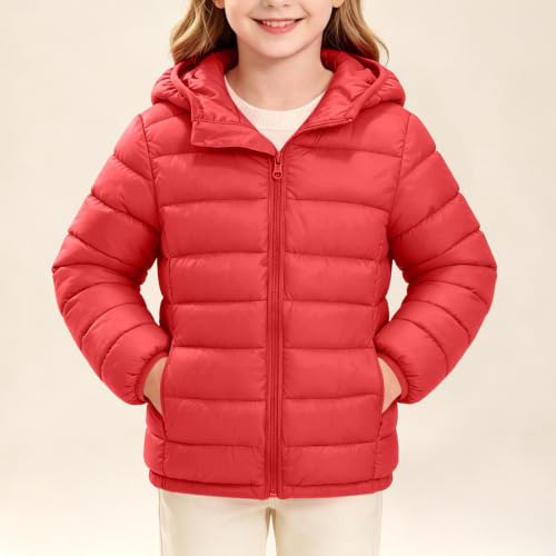Girls Winter Jackets Girls Winter Coat with Hood Warm Lightweight Puffer Quilted Jacket for Kids Ropa para Niñas De 11 Años Ropa para Niñas De 10 Años Red 5-6Years - image 2