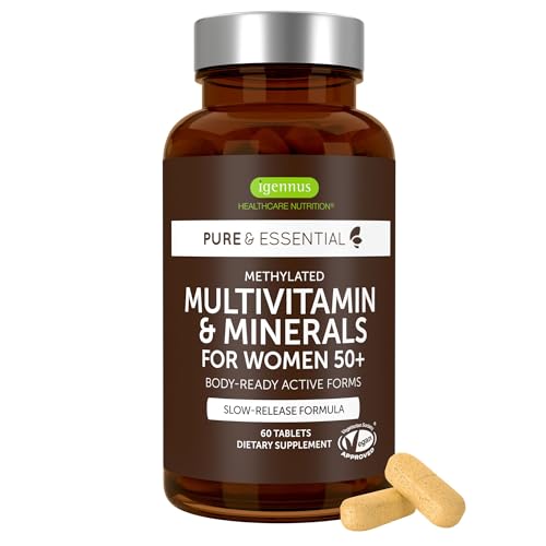Image of Igennus Methylated Multivitamin for Women 50+, Calcium & Magnesium for Bone Support, Sustained Release & Active B-Vitamins, Iron-Free Formula, Antioxidant Support, Clean Label, 60 Tablets