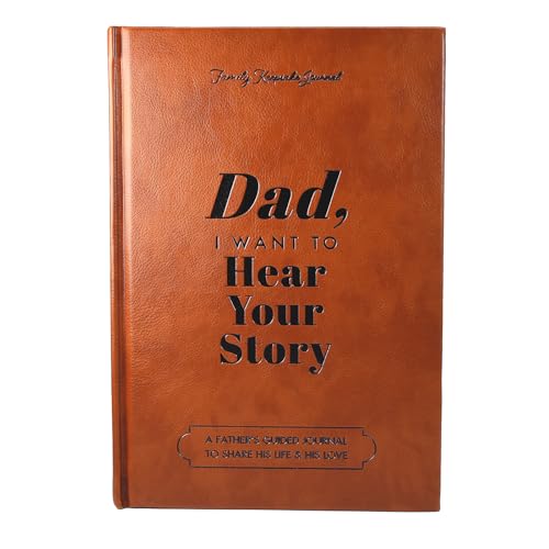 DXZZM Dad I Want to Hear Your Story: Journal Book A Fathers Guided Journal To Share His Life & His Love Black Gold Foil Lettering Leather Wrapped Hardback Portable Journal For Dad Birthday