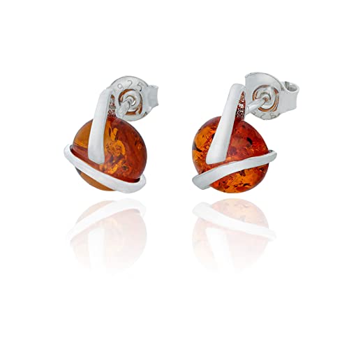 Ambre de la Baltique ronde et argent sterling 925, boucles d'oreilles d'exception pour femme