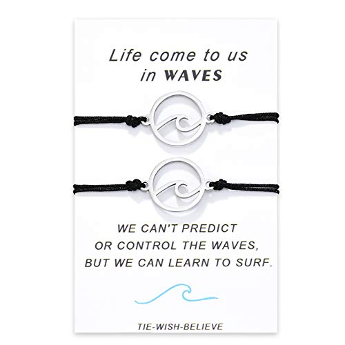 Jeka Unisex Distance Matching Bracelets Handmade Friendship Gifts for Best Friend Couples Adjustable String Bracelets for Women Men Girls 2 Set