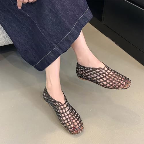 Jelly Mesh Ballet Flats for Women Clear Hollow Jellies Flat Sandals Slip On Summer Comfortable Casual Beach Jellies Shoes2