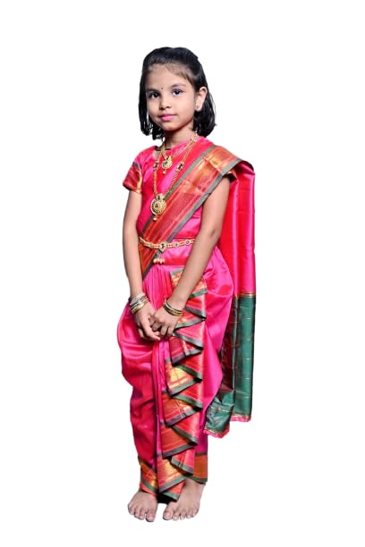 YOJAK CREATION Reddy to wear Shahi Mastani Nauvari Saree (Pink, 12-13 Year)-image-12