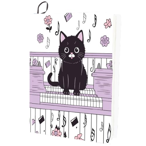CRASPIRE Cat Stretchable Book Cover Purple Animal Piano Washable Reusable Large Nylon Cloth Elastic Polyester Book Cover Protector Notebook Wraps Suitable for Most Hardcover Books