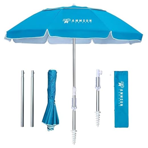 Best beach umbrella screw in sand AMMSUN 6.5ft Portable Beach Umbrella