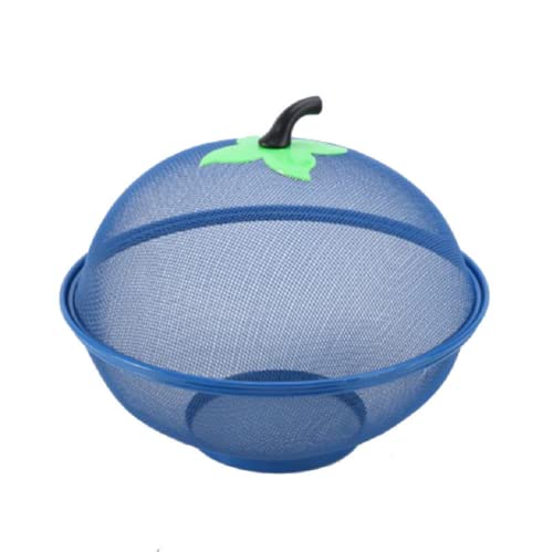 JUNYFFF Frutero, Cesta Metalica De Frutas con Tapa - Frutero con Tapa Antimoscas - Rejilla para Alimentos - Cesta para Verduras - Frutero - 28Cm,Azul