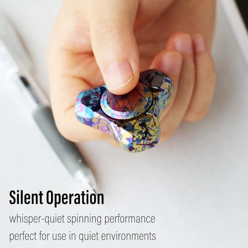 Image of FREELOVE Premium Metal Fidget Spinner for Adults, Stainless Steel Heavy Silent Spinner with Precision Bearing, Small Office Desk Toy & EDC for Stress Relief Focus ADHD, Titanium Alloy Splashed Ink