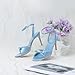 RIBONGZ Women's High Light Blue Heels Round Open Toe Sexy Kitten Sandals Stiletto Heeled Pumps Ankle Strap Bridal Shoes with Bow Summer Wedding Party Casual Office Work 7.5