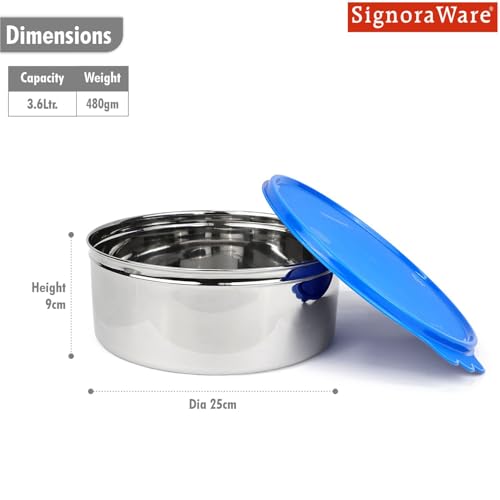 Image of SignoraWare Stainless Steel Jumbo Khakra Box /Container | Airtight & Leakproof | Compact & Stylish Design for Kitchen & Travel Use | Ideal for Khakhra, Snacks & Dry Fruits (3.6 LTR | TBlue)