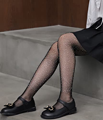 Girls Tights Kids Sparkle Tights High Waist Pantyhose Rhinestone Fishnet Stockings 3 Pairs3
