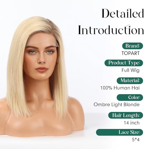 Image of Blonde Wig Human Hair Pre Plucked Straight Short Bob Wigs 5x6 UHD Lace Front Wigs Remy Real Human Hair for Women 14Inch