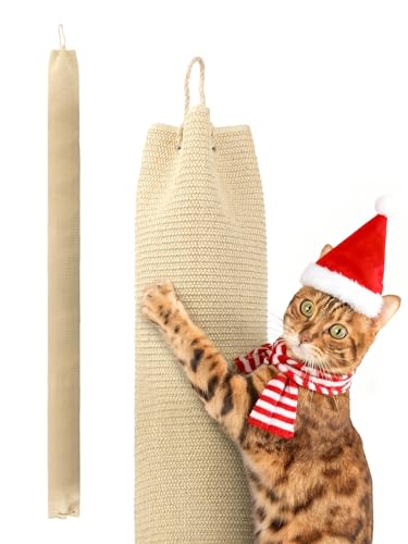 BSWAY Klettersack für Katzen 16x16x240cm Katze Kletterseil, Sisal Sack Klettersack Climber für Katzen mit Haken und Füllpolster