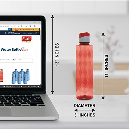 Image of Flair Forever PET Water Bottles with Fliptop Lid Set of 6 Pcs 1000 ML (RED)