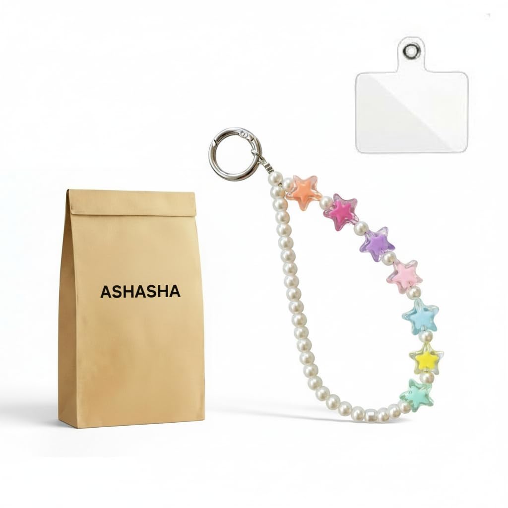 2 Pcs Colorful Acrylic Star with White Pearl Beaded Phone Charm Bags & Keys | Aesthetic cute Kawaii Lightweight Decorative Bag Accessory for Women & Girls-image-26