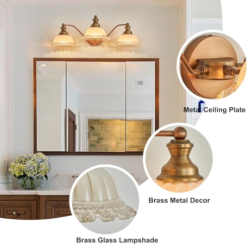 Image of XIEDUN Brass 3 Light Vanity Light Vintage Bathroom Vanity Light Fixture