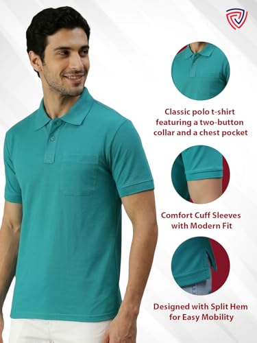 Image of Lux Cozi Men's T-Shirt with Chest Pocket | Polo T-Shirt for Man | Plain Casual Stylish | Half Sleeve| Cotton Blend Collar Polo T-Shirts for Men