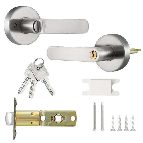Knpwer Pomo para puerta con cerradura, pomo de puerta interior, pomo de metal con pomo de puerta fijo, placa larga