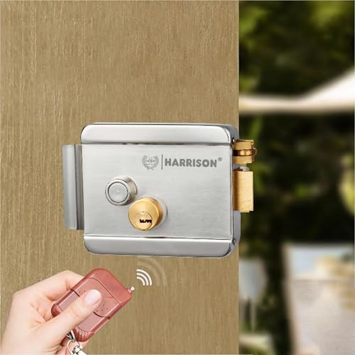 Image of Harrison Electronic Rim Lock with Adopter and 2 Remote | 4 Keys | Stainless Steel Electric Lock for Main Door, Wooden Door, Metal Gate Lock with Reversible Bolt & Free Mode | 0683 Door Electric Lock
