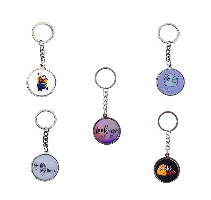 Design Silver Metal Keychains Keyring for Car Bike Classic Printed quotes Key Chain Combo for Boys & Girls (Pack of 5) (Degain 3)-image-27