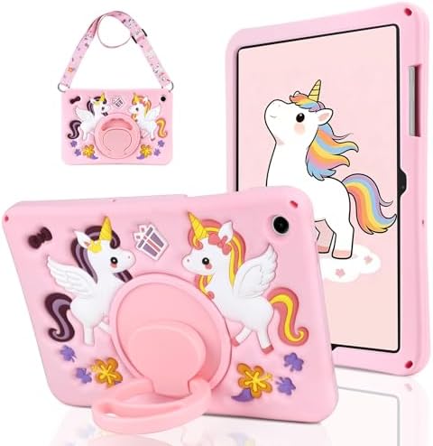 WESADN for Samsung Galaxy Tab A9 Plus Case for Girls Kids Cute Cartoon Unicorn Soft Silicone for Samsung A9+ Plus Tablet Case with Strap Rotating Stand Handle Tab A9+ Plus 5G 11Inch 2023 Cover, Pink