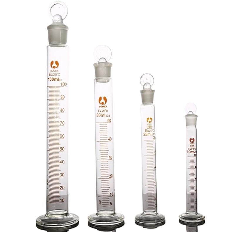 Probeta de Laboratorio para Ciencias, Cilindro medidor de Vidrio de borosilicato con tapón, 10-250 ml, Transparente, 3 Piezas(250ml)