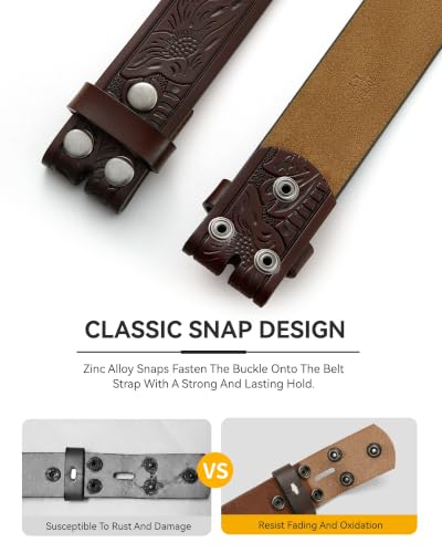 Image of CHAOREN Western Belts for Men without Buckle, 1.5 inch Full Grain Leather Strap | Cowboy Country Mexican Style, Tooled & Smooth, Secure Snap Design, Interchangeable Buckle, Gift Box