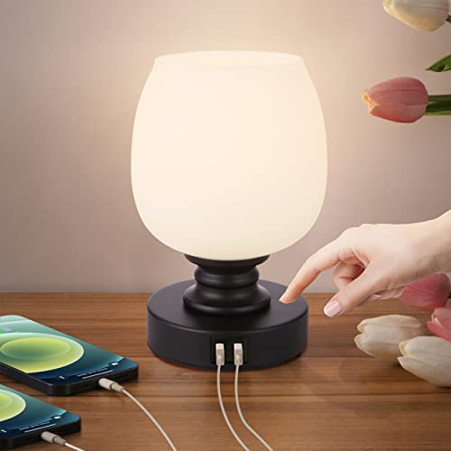 Maindeco Small Touch Bedside Table Lamp, 3 Way Dimmable Touch Control & Usb Charger Ports Desk Lamp,Small Place Nightstand Night Lamp For Bedroom -Bulb Included #TOP1
