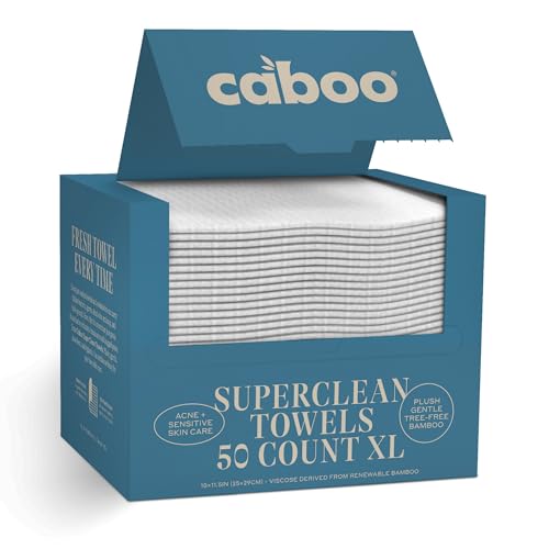 Image of Caboo Tree Free Disposable Face Towels - 50 Soft, Lint-Free Towels | Extra-Large 10x11.5 inch | Gentle Alternative to Makeup Wipes & Washcloths