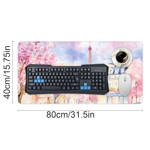 Image of Paris Eiffel Tower Extended Gaming Mouse Pad, with Stitched Edges Large Mouse Pad Desk Protector, Rubber Base Mousepad Keyboard Mouses Mat for Work Game Office Home- 32 inch X 16 inch Inch