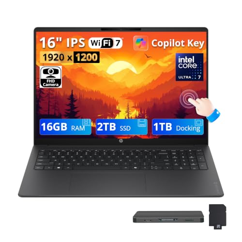 Image of HP OmniBook 3 16 inch WUXGA IPS Touchscreen AI Laptop, Intel Core Ultra 7 255U, 16GB DDR5, 3TB Storage (2TB SSD+1TB Docking Station), Intel Graphics, Numeric Keypad, FHD Camera, Win 11, Mica Silver