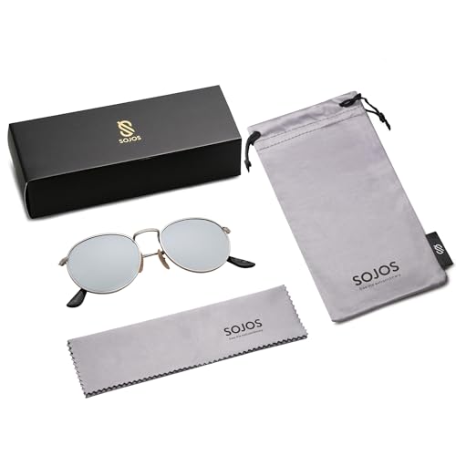 Image of SOJOS Small Round Polarized Sunglasses for Women Men Classic Vintage Shades | Lightweight Stainless Steel Frame UV400 Sun Protection Adjustable Nose Pads SJ1014