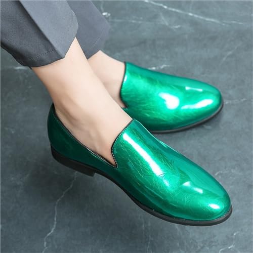 Mens Italian Leather Oxford Shoes Formal Casual Slip On Non Slip Driving Shoes Breathable Trendy Green Bright Upper2