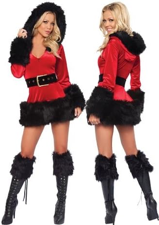 One Size - Charming Sexy Christmas Santa Claus Dress with Hood Belt Boots Costume Velvet Prop (Fast Delivery)