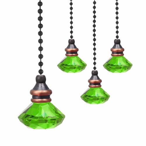 Image of MECCANIXITY 4Pack Ceiling Fan Pull Chain, 12 Inch Decorative Ornaments Diamond Pendant Pull Chain Extension for Ceiling Fans Light Lamp, Green
