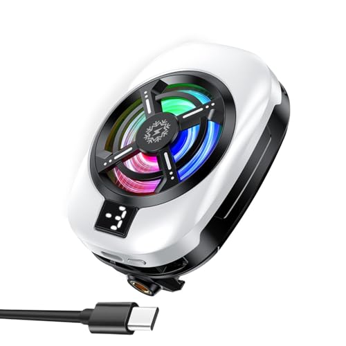 Image of Elfora Gaming Mobile Cooler | Phone Cooling Fan With RGB Lights And Digital Display | Ultra Fast Instant Cooling Fan Compatible With Android & Iphones (White), 6 x 34 Centimeters