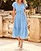 BTFBM Women Summer Bohemian Floral Casual Wrap V Neck Ruffle Cap Sleeveless Belt A-Line Pleated Hem Swing Midi Sun Dress (Solid Light Blue, Small)