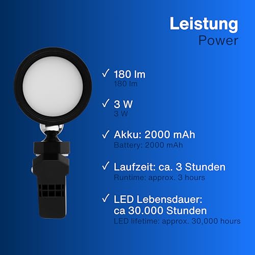 Rev Led Lampada Con Clip A Batteria Interruttore Nero - 7