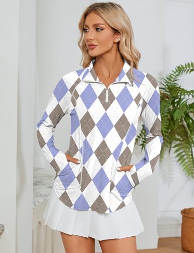 Image of LOMON Women Long Sleeve Shirts Sun Protection 1 /4 Zip Summer Quick Dry Hiking Shirts Quarter Zip Pullover for Women