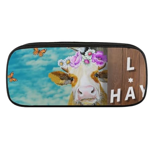 ペンケース 筆箱 大容量 軽量 牛 フラワーズ 蝶 筆入れ ふでばこ ペンポーチ 多機能 コンパクト シンプル おしゃれ 中小学生 高校生 女の子 男の子