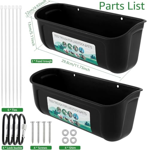 2 Pack Chicken Duck Dog Feeder, Poultry Feeders and Waterers, Hanging Goat Feeder, Livestock Feeding Container, Feed Trough and Waterer Bucket with Clips (Black) - Image 3